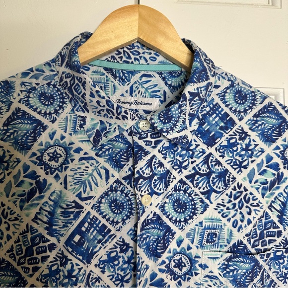 TOMMY BAHAMA Tivoli Tiles Madras Hawaiian Shirt Men’s Large Hawaiian Party Polo - Picture 4 of 9